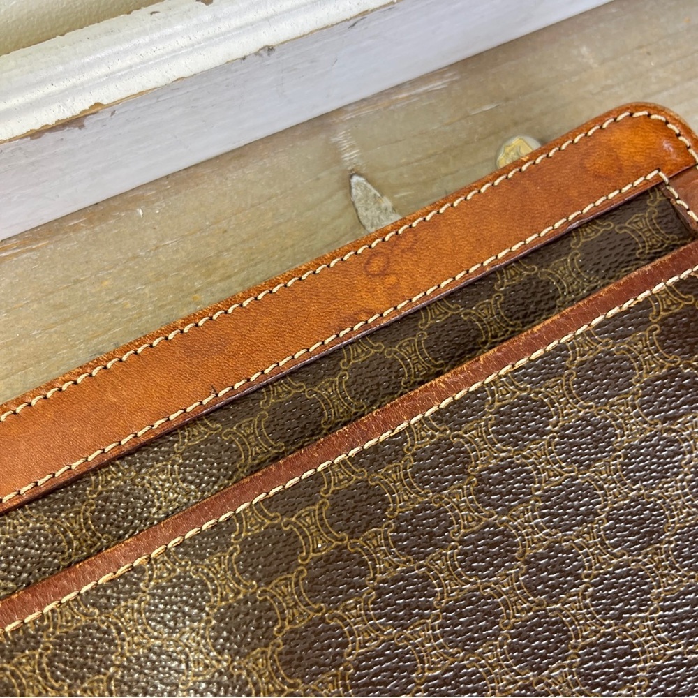 Vintage Celine Macadam Wristlet Zip Clutch Brown Retro Pouch Old Money Quiet Lux - Picture 8 of 16